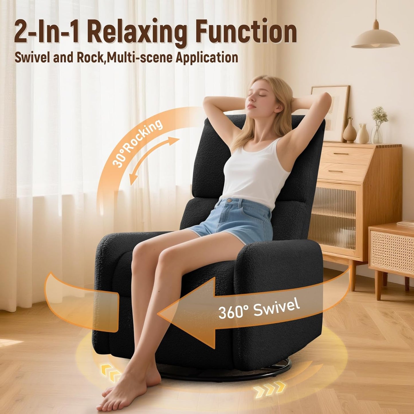 Korser 360° Rocking Chair, Nursery Rocker Chair with Side Pockets, Glider Nursing Chair with Steel Structure Base, Small Chair for Small Spaces, Sherpa Swivel Accent Chairs for Living Room, Nursing