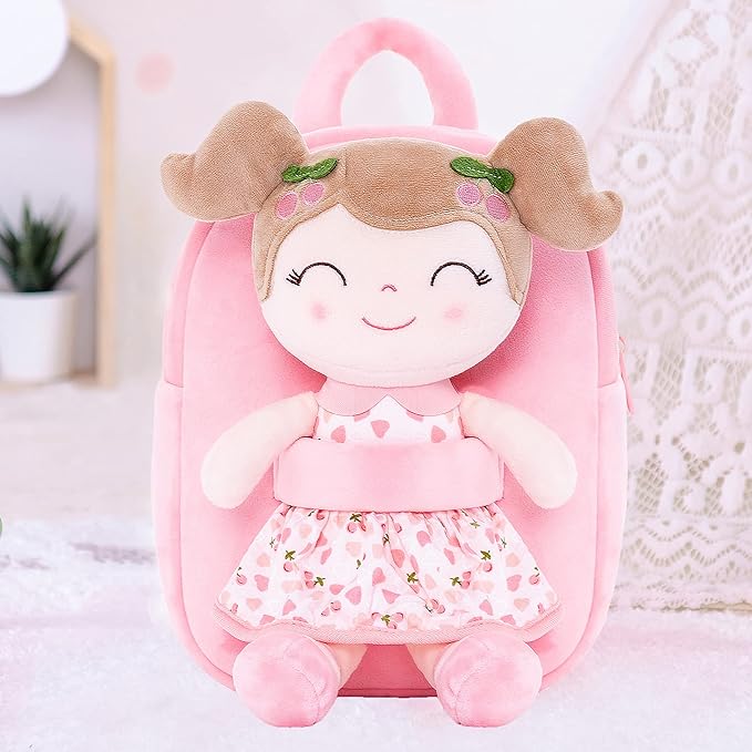 Gloveleya Kids Backpack Toddler Backpack Plush Backpack with Soft Doll Cherry Girl Pink 9 Inches New…