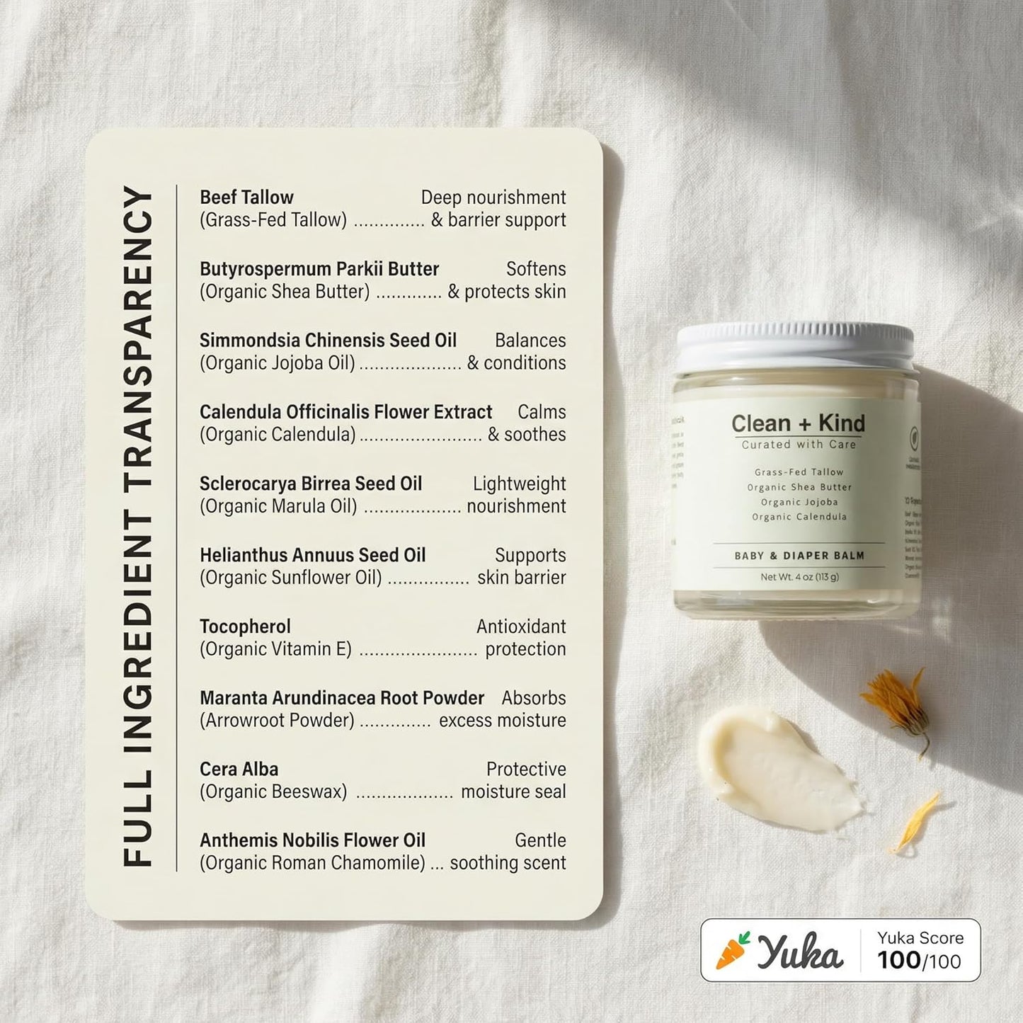 Organic Diaper Balm – 4 oz Baby Diaper Rash Cream – Soothes & Protects Sensitive Skin with Grass-Fed Tallow, Shea Butter, Jojoba & Calendula – Petroleum-Free, Organic Baby Balm