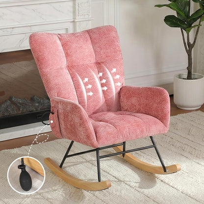 Nursery Rocking Chair Teddy Upholstered Glider Rocker Rocker Accent Chair with High Backrest Armchair Comfy Side Pocket Modern Rocking Accent Chairs for Living Room, Nursery, Office-Green