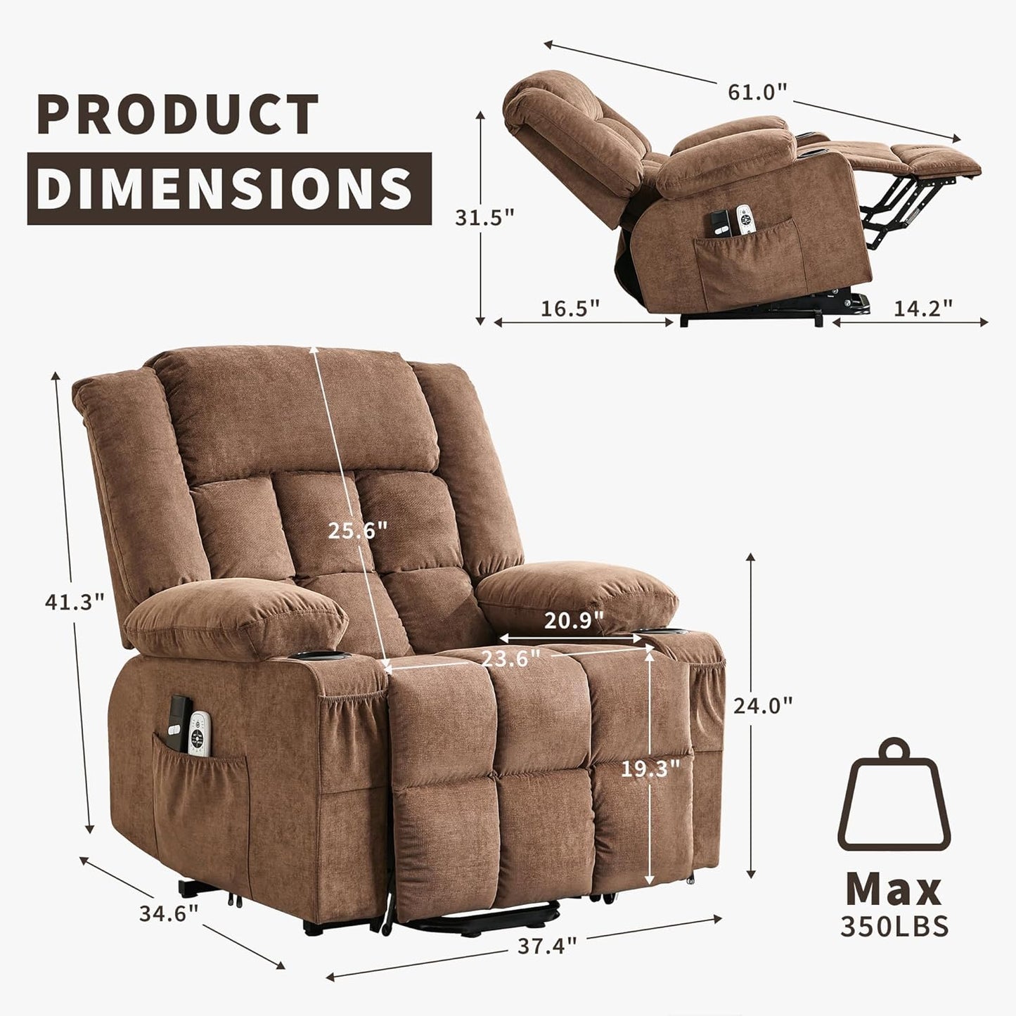 Rocking Recliner Chair for Adults Wide 360° Swivel Rocker Recliner with Cup Holder Nursery Glider with Upholstered Deep Seat Linen Lazy boy Chair for Living Room Browm