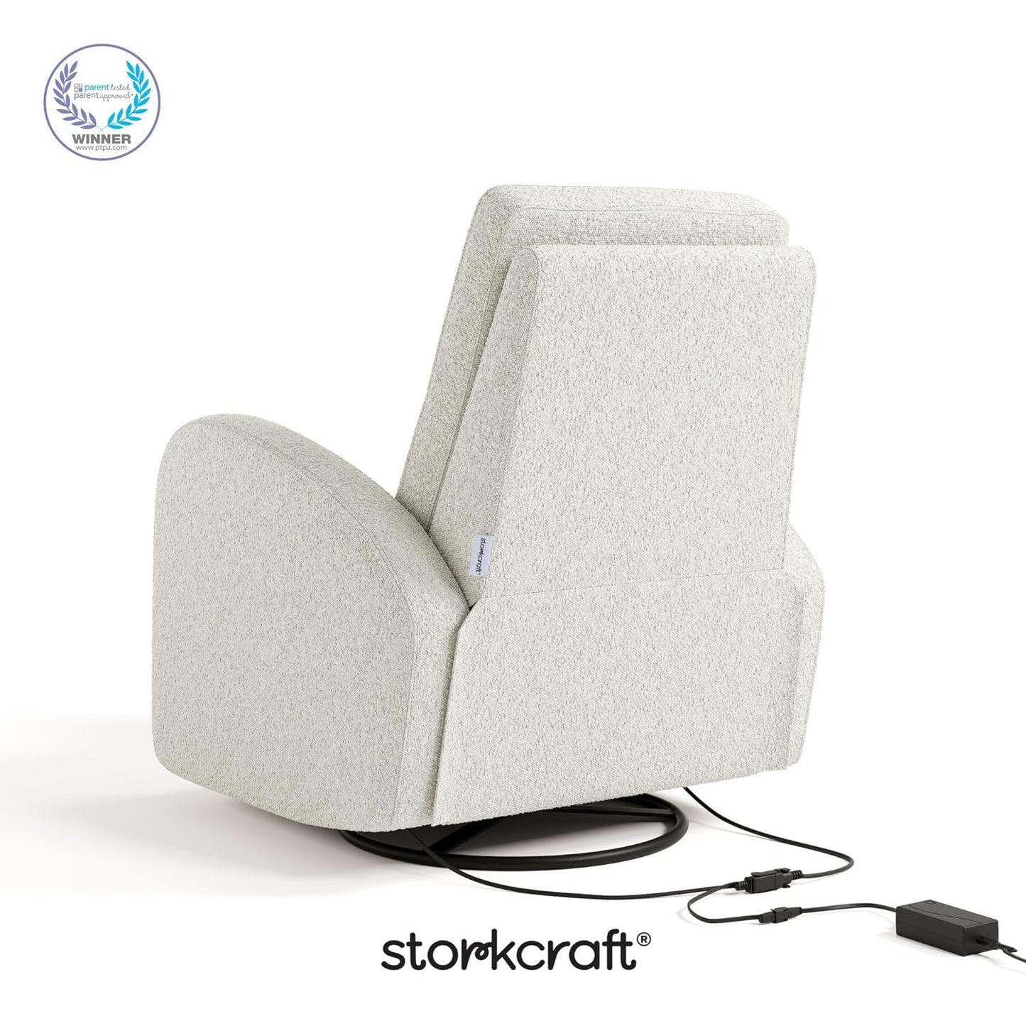 Storkcraft Santa Monica Power Recliner Swivel Glider (Dune Basketweave) – Effortless Electronic Power Recline, USB-A & USB-C Charger