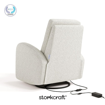 Storkcraft Santa Monica Power Recliner Swivel Glider (Dune Basketweave) – Effortless Electronic Power Recline, USB-A & USB-C Charger