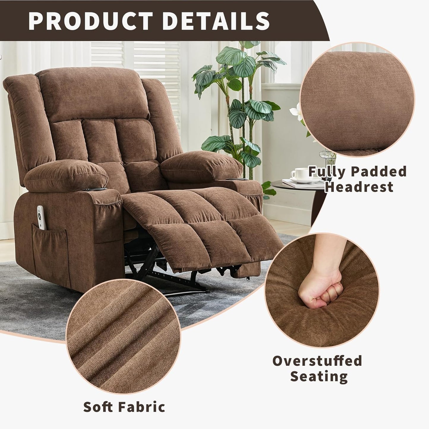 GarveeLife Rocking Recliner Chair for Nursery Glider Recliner with Cup Holder Swivel Rocker with Upholstered Deep Seat Comfy Single Sofa for Living Room Grey