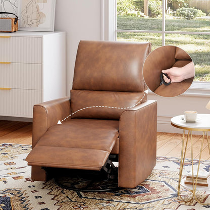 GAOMON Swivel Rocking Recliner Chair, Manual Leather Recliner Glider with Lumbar Support & Padded Armrest, Comfortable Rocker Nursery Single Sofa for Living Room and Bedroom (Cream)