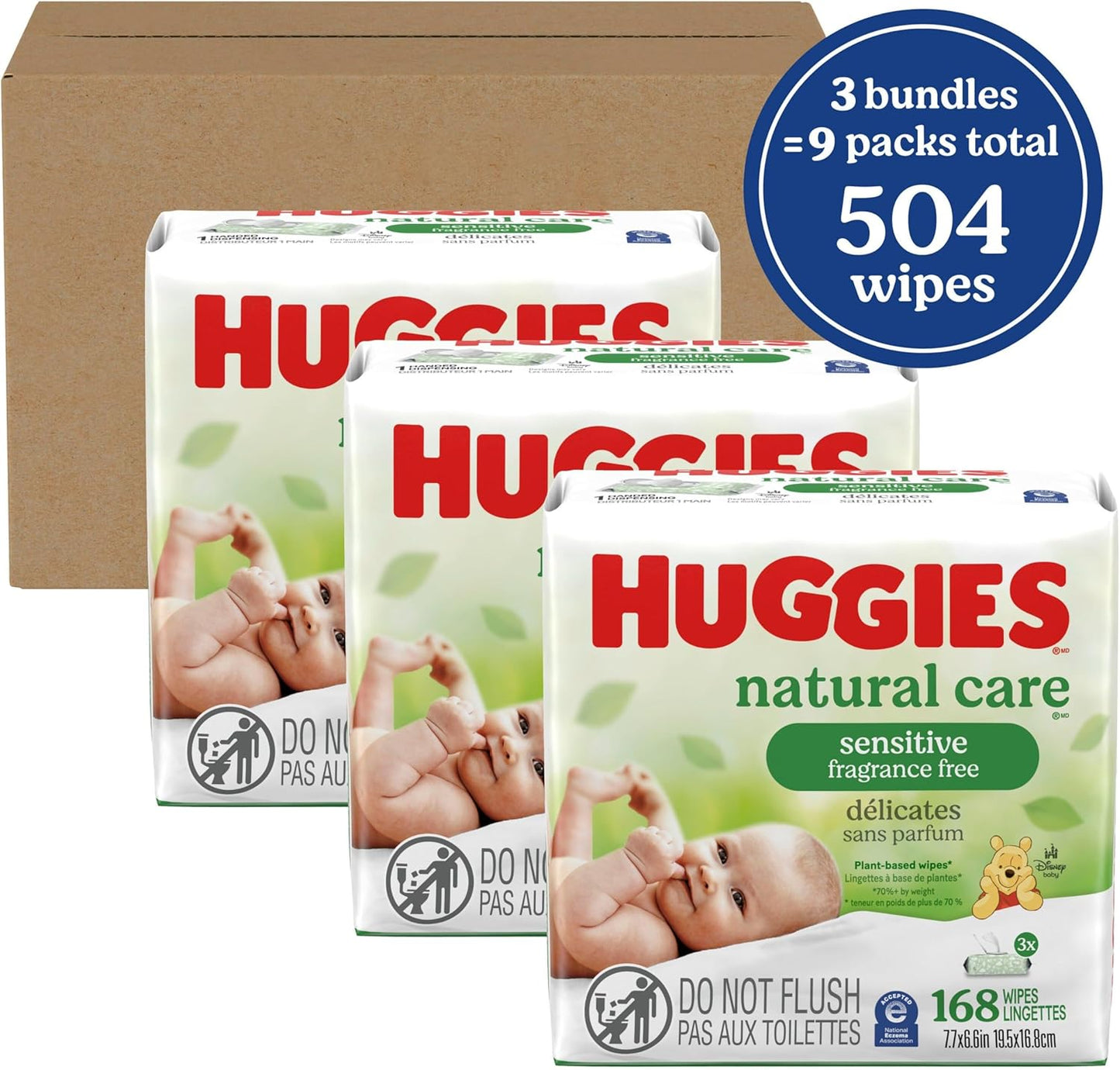 Huggies Natural Care Sensitive Baby Wipes, Unscented, Hypoallergenic, 99% Purified Water, 12 Flip-Top Packs (768 Wipes Total), Packaging May Vary