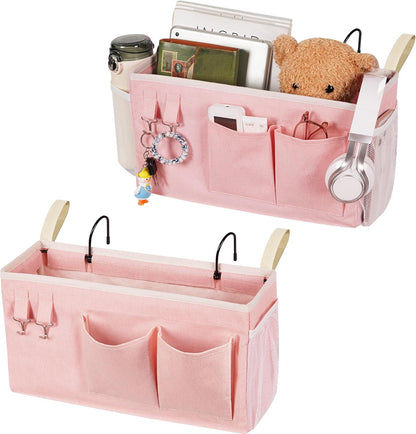 Loghot Bedside Caddy/Bedside Storage Bag Hanging Organizer for Bunk and Hospital Beds,Dorm Rooms Bed Rails,Can be Placed Glasses,Books,Mobile Phones,Keys (White)