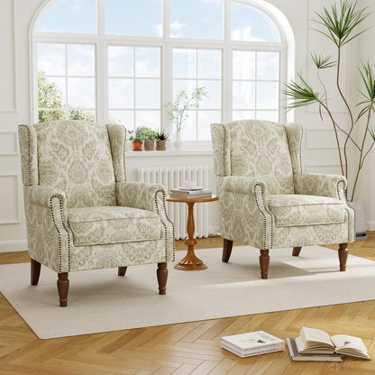 Swivel Rocker Recliner Chair, Manual Nursery Glider Recliner, Floral Fabric Wingback Accent Chair with Adjustable Backrest & Footrest for Small Spaces Living Room Bedroom (Plants Floral, Set of 1)