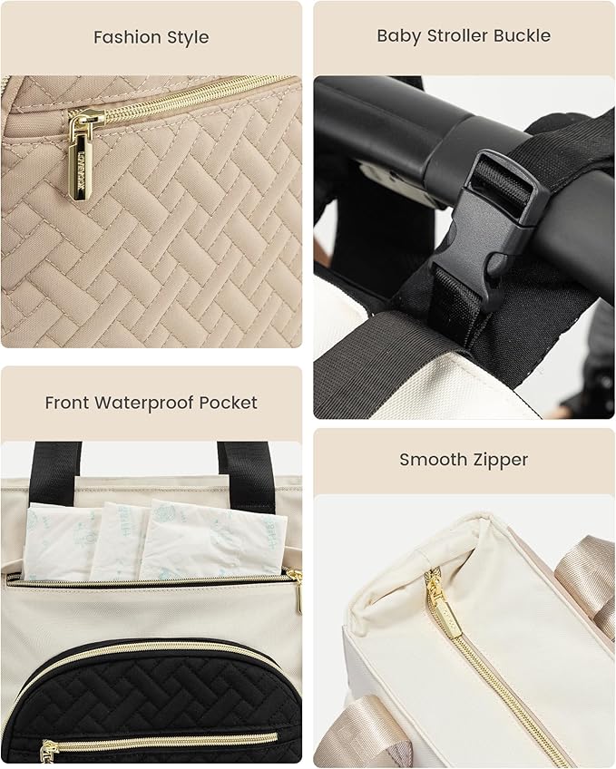 LOVEVOOK Diaper Bag Backpack, Large Capacity Portable Baby Bag with Foldable Diaper Changing Pad, Waterproof Baby Diaper Bags Gift for Mon Dad, Ivory Ebony