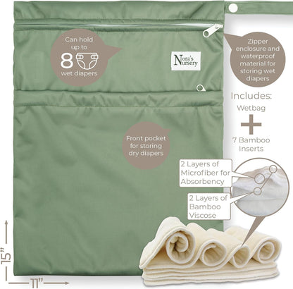 Nora's Nursery AWJ Cloth Diapers 7 Pack with 1 Wet Bag - Waterproof Cover, Washable, Reusable & One Size Adjustable Pocket Diapers for Newborns and Toddlers - Dahlia