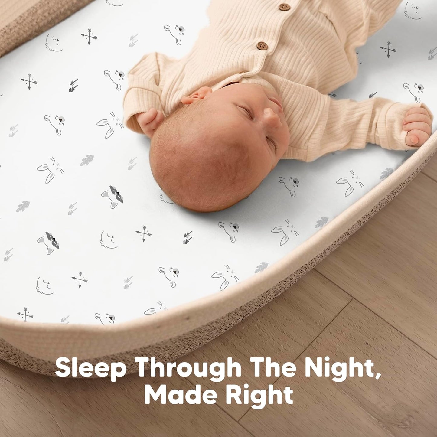 2-Pack Baby Bassinet Sheets Girl, Boy - 33x17 Viscose Derived from Bamboo Bedside Mattress Fitted Bassinet Sheets, Compatible with Halo Bassinest Swivel Sleeper, Baby Delight, Graco (Pecan)