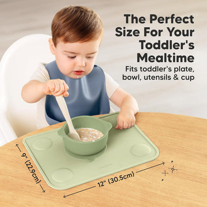 KeaBabies 2pk Silicone Placemats for Toddlers, Kids - 12x9 Non Slip Suction Baby Silicone Placemat for Restaurants, Dining Table,Travel, Easy to Clean, Food Grade/BPA-Free,Small Baby Table Mat(Slate)