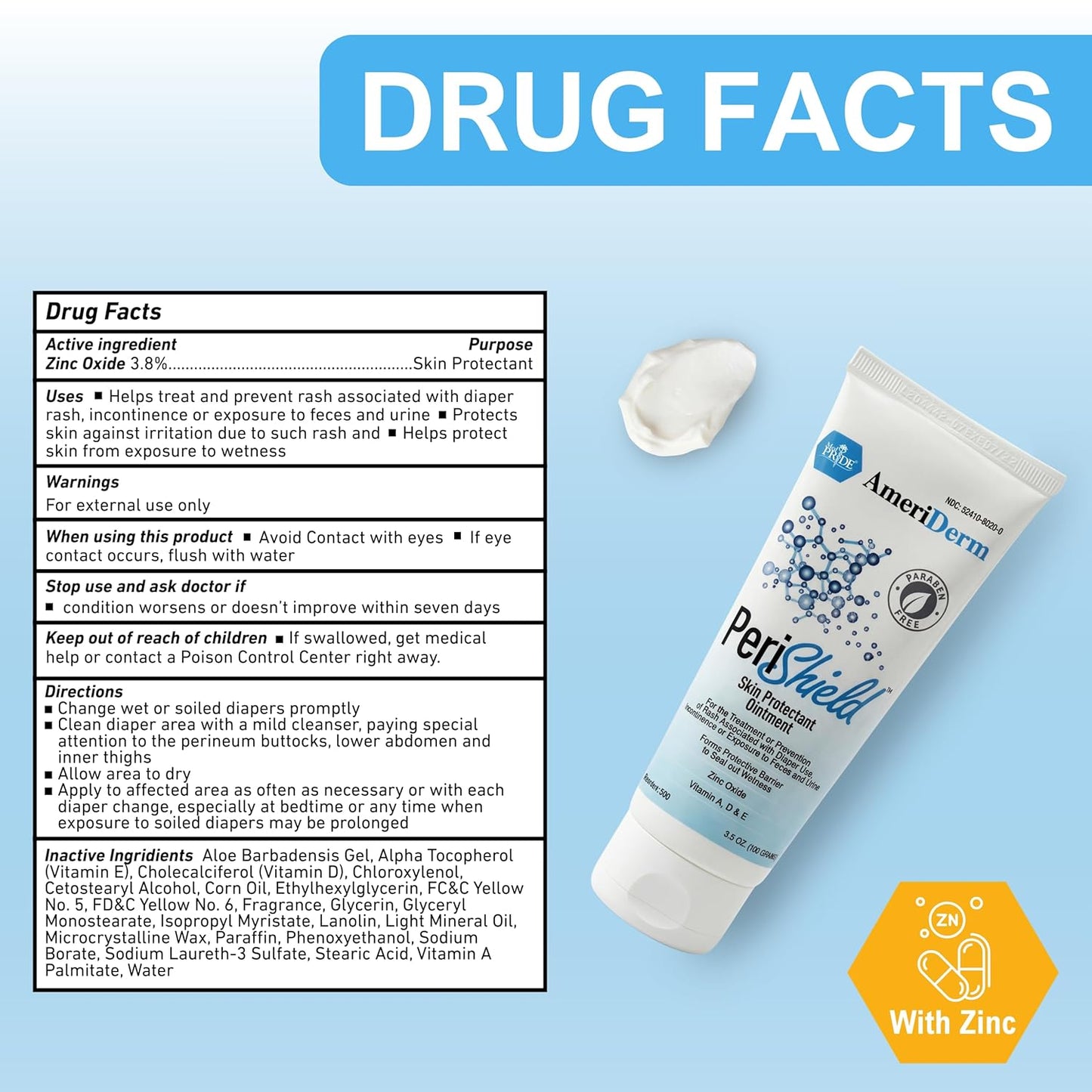 MED PRIDE Baby Diaper Rash Cream – Zinc Oxide Skin Protectant Ointment, 3.5 oz – Paraben-Free, Vitamins A D E, Moisturizing & Soothing Baby Butt Cream for Diaper Rash Relief & Prevention