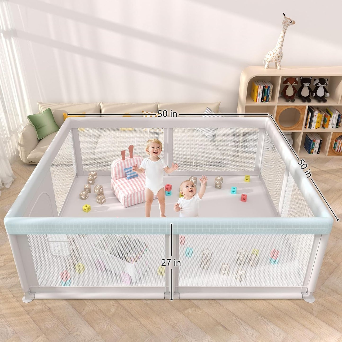 Hiaksedt Baby Playpen 50x50 Inch, Play Pens for Babies and Toddlers Baby Fence Play Yards for Indoor & Outdoor with Breathable Mesh Anti-Fall Playpen