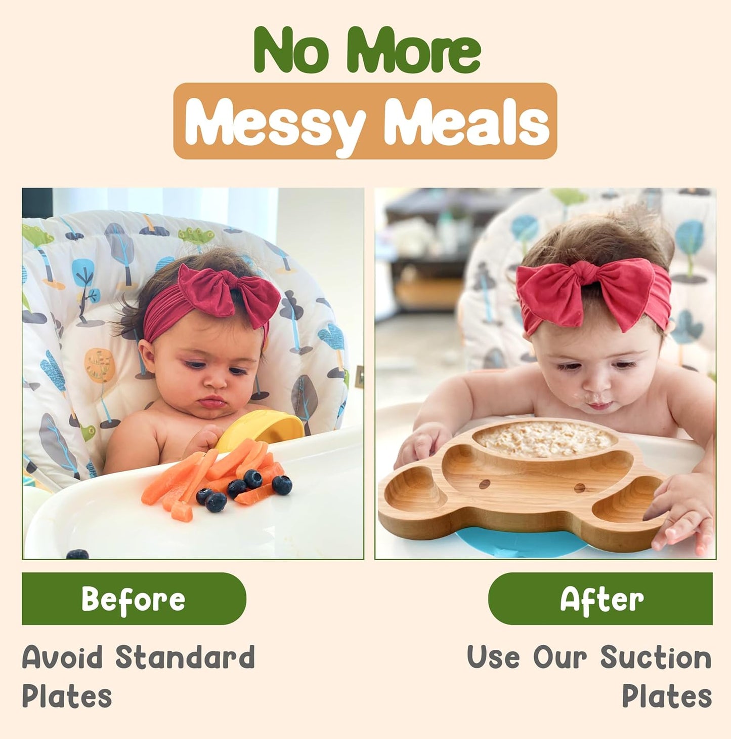 Bamboo Plates for Kids - Baby & Toddler Plates with Suction for Feeding & Weaning, Eco-Friendly Bear Design Promotes Self-Feeding, Ideal for Busy Moms & Dads, Sturdy & BPA-Free (Pink)
