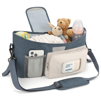 Accmor Universal Stroller Organizer with Insulated Cup Holder, Stroller Caddy Bag Accessories, Stroller Cup Holder Organizer for Uppababy Baby Jogger Britax Stroller, Black