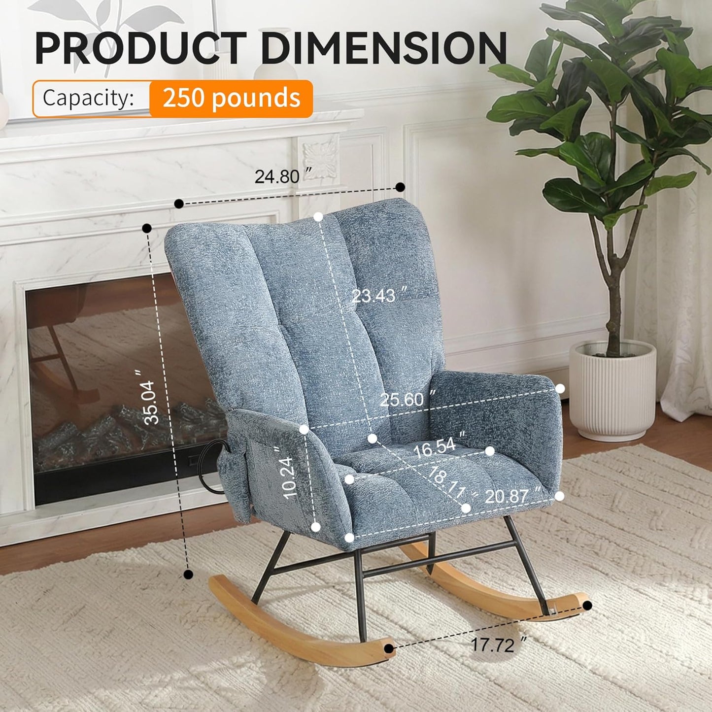 Nursery Rocking Chair Teddy Upholstered Glider Rocker Rocker Accent Chair with High Backrest Armchair Comfy Side Pocket Modern Rocking Accent Chairs for Living Room, Nursery, Office-Green