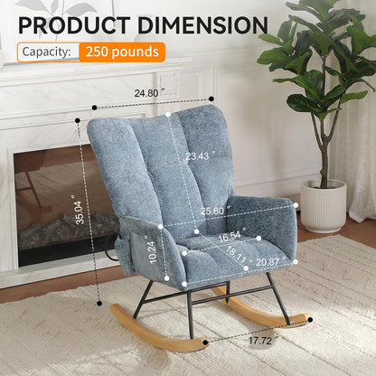 Nursery Rocking Chair Teddy Upholstered Glider Rocker Rocker Accent Chair with High Backrest Armchair Comfy Side Pocket Modern Rocking Accent Chairs for Living Room, Nursery, Office-Green