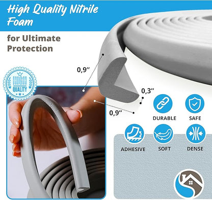 Premium 12ft Edge Protector for Baby, Odorless & Waterproof Foam Cushion with 3M Adhesive Tape, Non-Toxic to Baby Proof Corners and Edges, Wall Corner Protector & Desk Edge Cushion Gray