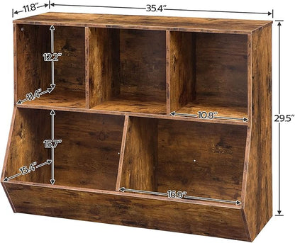 HOOBRO Kids Bookshelf, Bookcase Footboard, Toy Storage Cubby, 35.4" L Children's Toy Shelf, Toy Storage Cabinet, Fit for Children's Room, Playroom, Hallway, Kindergarten, Rustic Brown BF32CW01