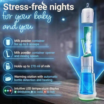 SNOOZI Set of 1 – Baby Night Bottle with Bottle Warmer – Baby Bottle with Integrated Formula Dispenser for Stress-Free Night Feedings (1 Bottle per Night)