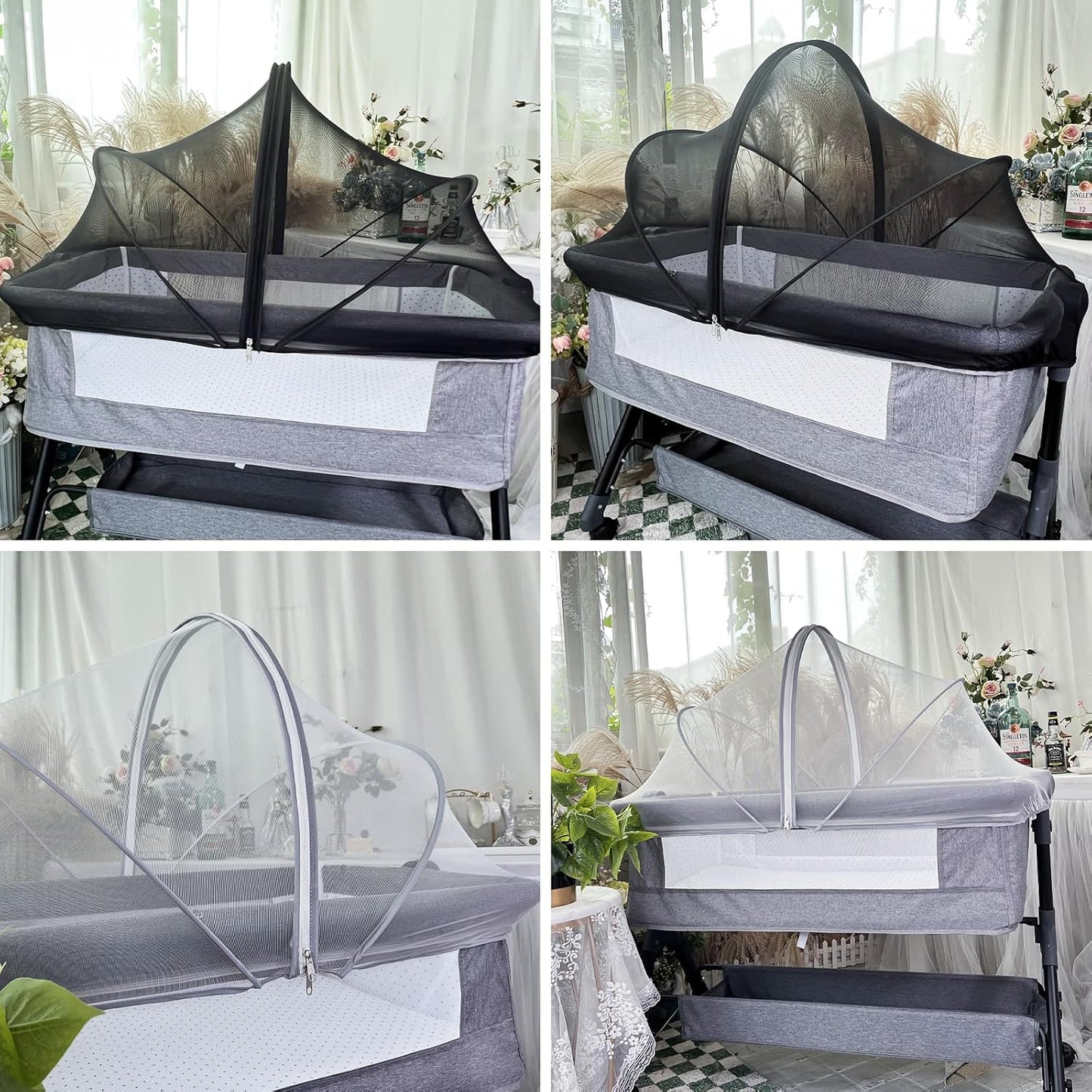 Bassinet Cover Mosquito Net for Babies to Keep Insects/Bugs/Cats Out, Toddler Bassinet/Bedside Sleeper/Crib Net with Two-Way Zippers & Storage Bag, Breathable Mesh Holes, White