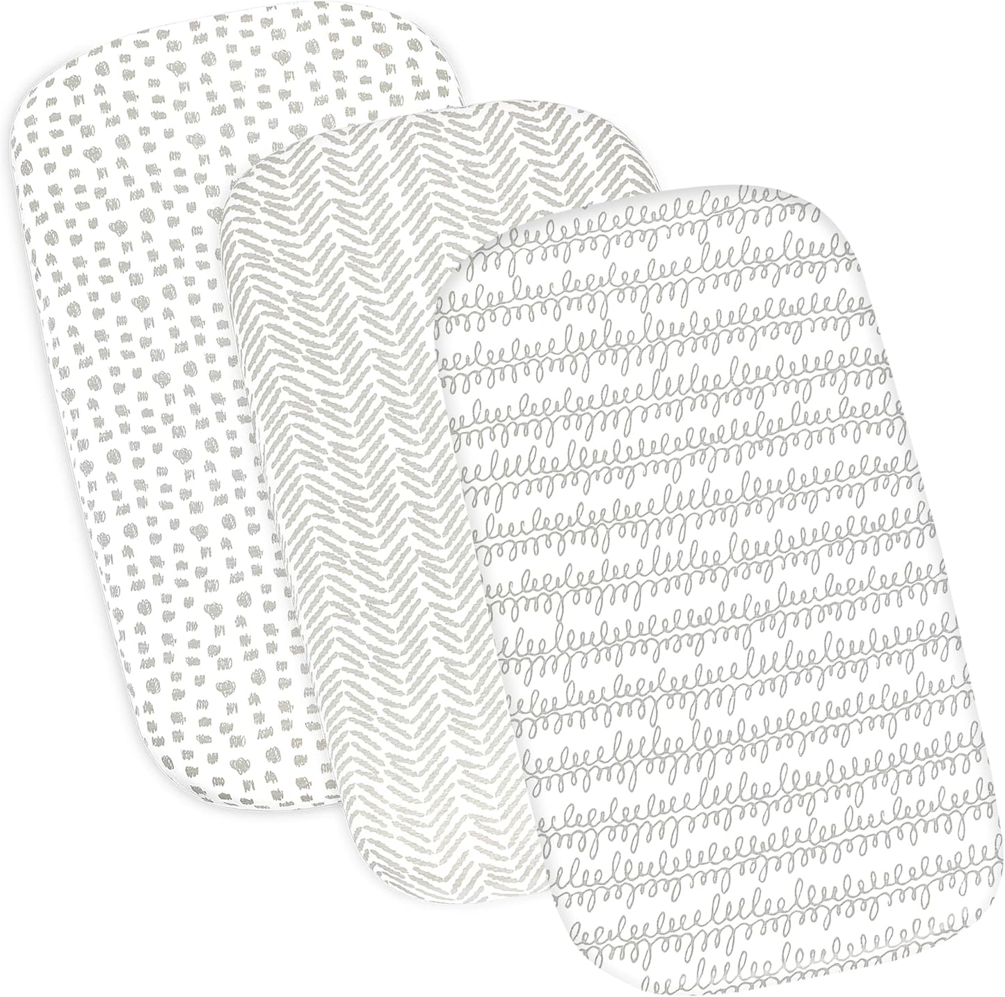 3-Pack Bedside Sleeper Bassinet Sheets | GOTS Certified Organic 100% Muslin Cotton | Ultra Soft & Breathable | 33×20×4” Fitted Sheets | Universal Fit 29–33” x 17–21” Pads