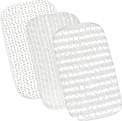 3-Pack Bedside Sleeper Bassinet Sheets | GOTS Certified Organic 100% Muslin Cotton | Ultra Soft & Breathable | 33×20×4” Fitted Sheets | Universal Fit 29–33” x 17–21” Pads