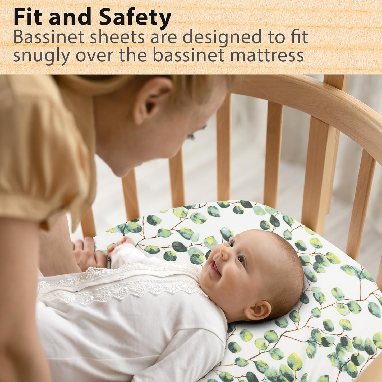 3-Pack Bedside Sleeper Bassinet Sheets | GOTS Certified Organic 100% Muslin Cotton | Ultra Soft & Breathable | 33×20×4” Fitted Sheets | Universal Fit 29–33” x 17–21” Pads