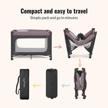 Dream On Me EZGo Portable Playard, Tool-Free Assembly, Easy One-Step Fold, Breathable Mesh Sides, Removable Mattress Pad & Smooth Locking Wheels, Travel Carry Bag Included – Black & White