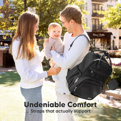 KeaBabies Diaper Bag Backpack - Multifunctional Travel Diaper Back Packs, Maternity Baby Changing Bags, Compact 18L Capacity, PU Leather, Waterproof, Unisex, Nappy Changing Pad (Trendy Black)