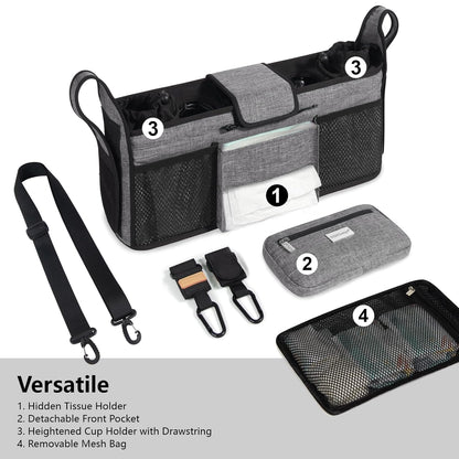 TOPDesign Universal Baby Stroller Organizer, Stroller Caddy with Detachable Mesh Bag & Heightened Insulated Cup Holders & Non-Slip Secure Hooks Accessories, Fits Most Strollers (Checkerboard) - Colors B