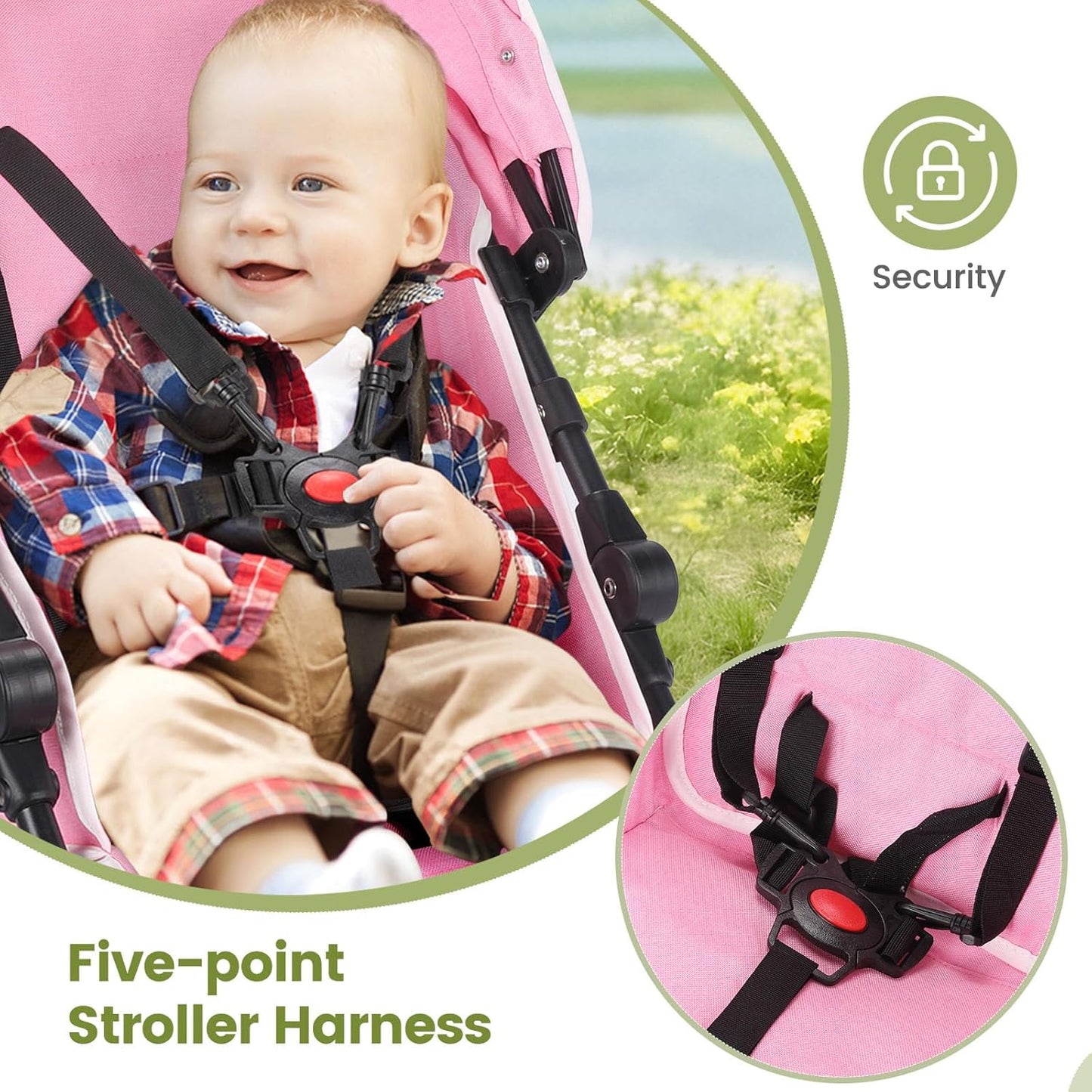 One-Handed Folding Lightweight Stroller, Large Storage Basket, Canopy, Cup Holder, Compact Umbrella Stroller Durable Frame, 3-36M Travel Stroller for Airplane Ultra Overhead Friendly (Pink)
