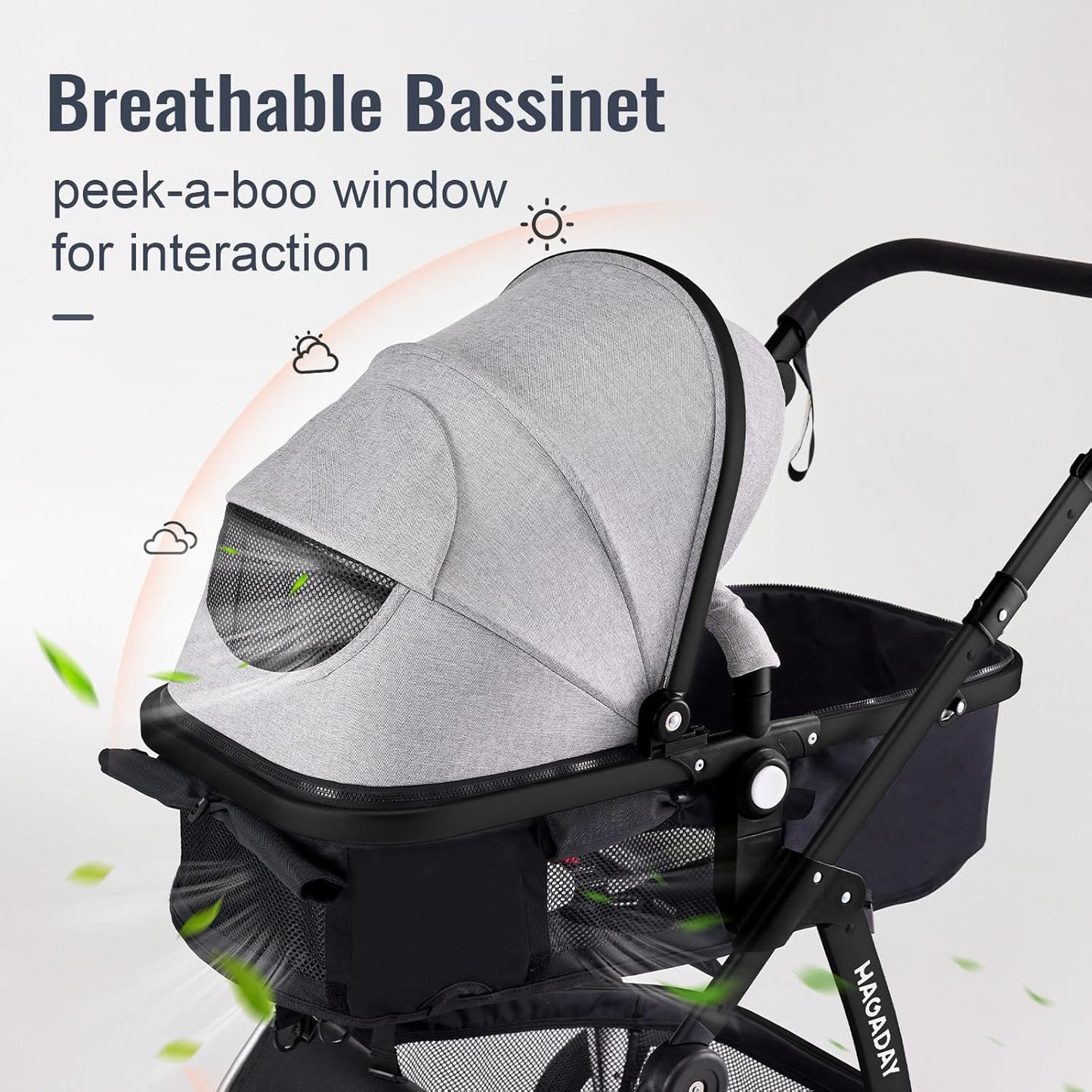 Baby Stroller, 2-in-1 Reversible Toddler Seat with Lie-Flat Mode, Foldable Infant Stroller with Canopy, One Button Brake, Adjustable Handle, Newborn Pushchair (Black B)