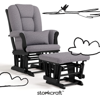 Storkcraft Tuscany Glider with Ottoman (Black/Gray) — GREENGUARD Gold Certified, Bonus Lumbar Cushion Included, Solid Wood Base, Smooth Motion, Award-Winning Nursery Rocking Chair, Glider and Ottoman