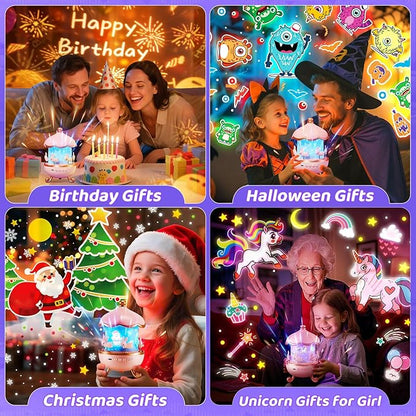 One Fire Princess Gifts for Girls Toys, 15 Music+15 Films+315 Colors Night Light Projector, 360°+Remote+Cordless Star Projector for Kids, Mermaid Gifts for Girls Room Decor, Pink Baby Toddler Toys