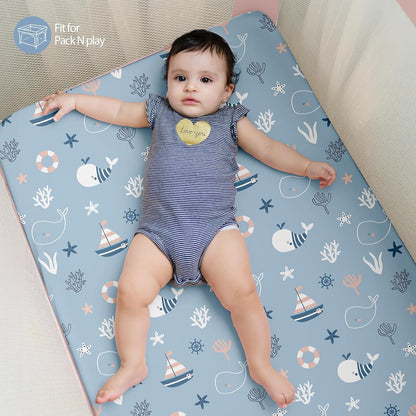 Baby Mini Crib Sheets Girl, Portable 38”x26” Pack and Play Sheets Fitted for Playard and Pack N Play Mattress, 3-Pack Soft Microfiber Pink Rainbow