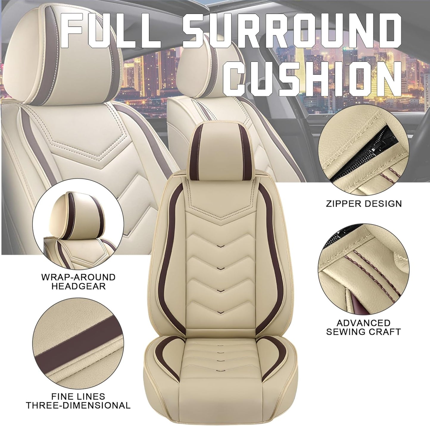 CTDS Car Seat Covers for MINI Convertible 2013-2026, Stylish Sport Seat Covers, Premium Nappa Leather Car Seat Cover. Automobile Seat Covers Sets.(Luxury 5 Seats/Beige)