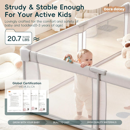 Doradotey Baby Playpen, Quick Setup Portable Baby Playard for Babies and Toddlers, Foldable Playpen Fence Indoors & Outdoor, Breathable Mesh Anti-Fall Play Pen 71x71, Grey