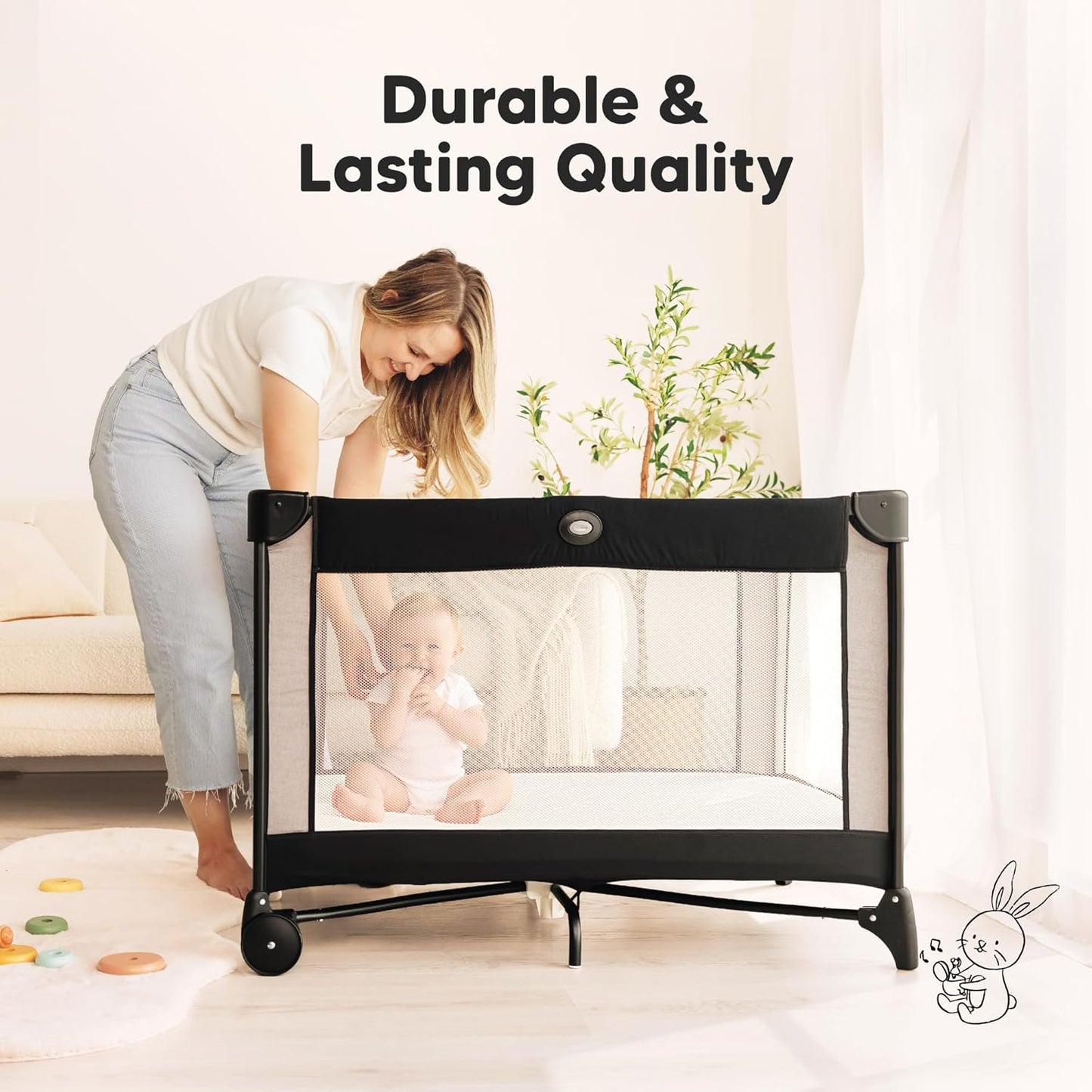 2-Pack Waterproof Pack and Play Sheets, Mini Crib Sheets Fitted for Boy, Girl - 38 x 26 Viscose from Bamboo Pack N Play Mattress Sheets for Graco, Toddler Playard Baby Crib Sheets Neutral (Blue Flax) - Colors A