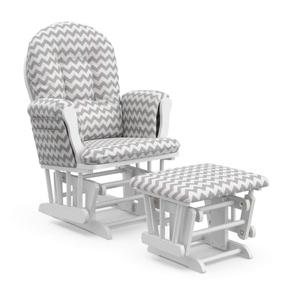 Storkcraft Premium Hoop Glider & Ottoman (White/Gray) — GREENGUARD Gold Certified Nursery Glider, Solid Wood Craftsmanship, Smooth-Gliding, Award-Winning - Colors A