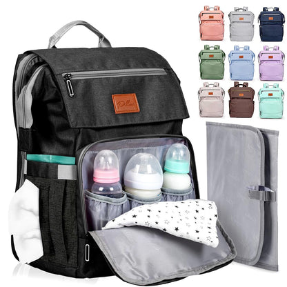 PILLANI Baby Diaper Bag Backpack - Large Waterproof Travel Diaper Bag for Boys & Girls, 16 Organizer Pockets with Changing Pad, Insulated Bottle Pockets & Stroller Straps, Baby Shower Gifts, Dinosaur