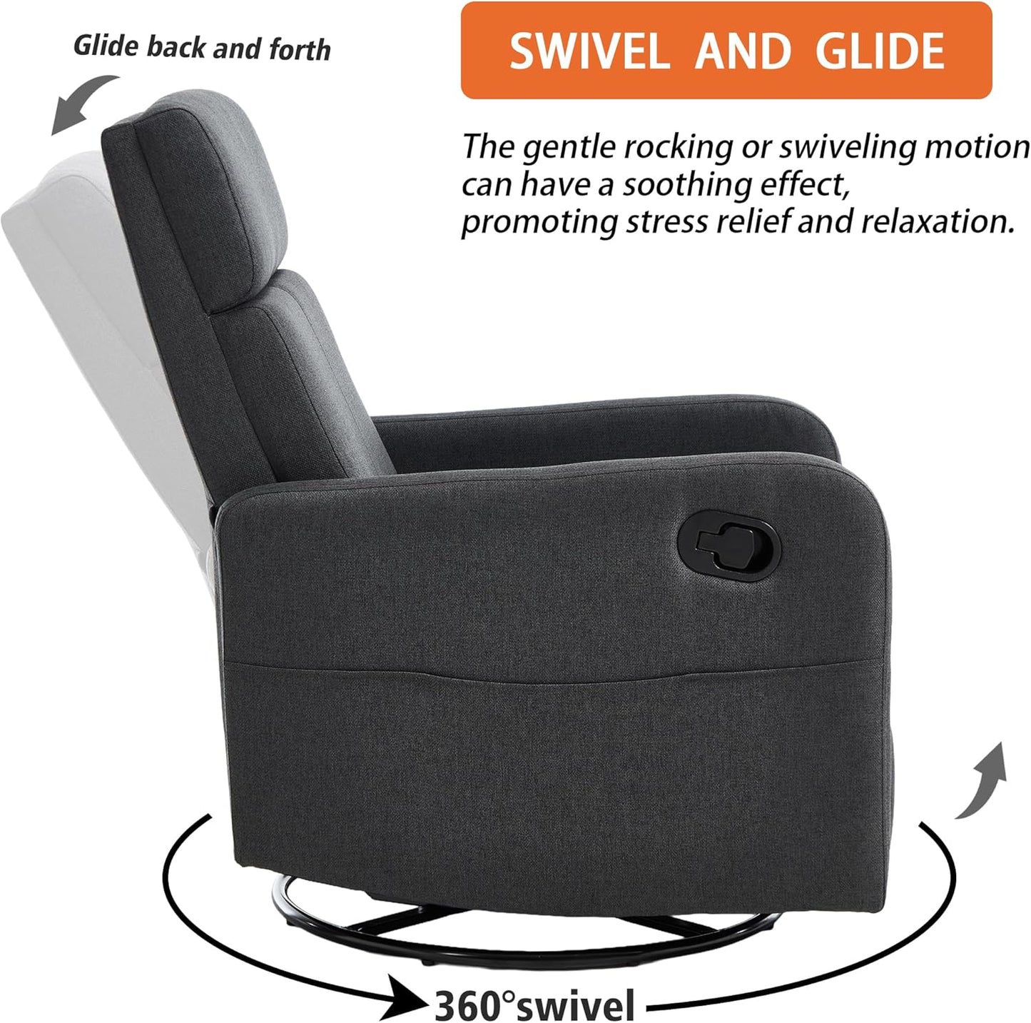 Ketaiyou Swivel Rocking Recliner Chair for Adults, Rocker Nursery Glider Chair for Living Room Bedroom, Upholstered Fabric Reclining Single Sofa Chair(Light Grey)