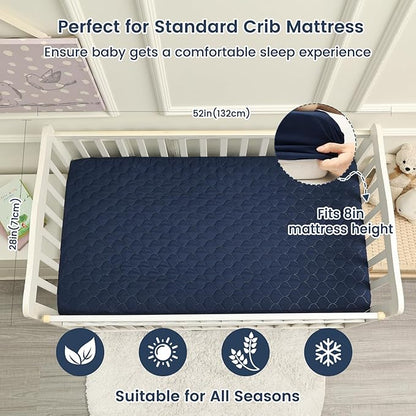 david's kids 2 Pack 52''x28'' Waterproof Crib Mattress Protector Pad Cover Stretch up to 8", Fitted Standard Crib and Toddler Mattresses, Soft and Breathable for Boys Girls, Navy Blue & Sage Green