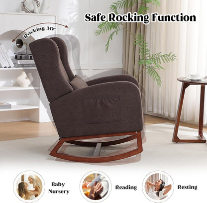 HCHAIRH Rocking Chair Nursery, Nursery Rocking Chairs with Foot Rest, Comfy Fabric Glider Rocker Nursing Chair with High Back for Nursing, Living Room, Bedroom, Beige