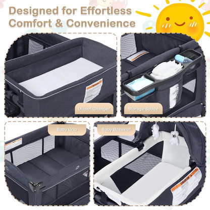 TODEFULL 4 in 1 Multifunctional Pack and Play, Foldable Baby Playards with Changing Table & Breathable Mesh, Baby Playpen for Babies and Toddlers, Black