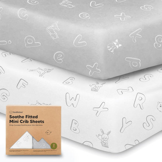 2-Pack Mini Crib Sheets Fitted - 38x26 Pack N Play Sheets for Pack and Play Mattress, Organic Cotton, Soft & Breathable Playard Bedding, Neutral Mini Toddler Bed Cover for Boys, Girls (Dragon Tale)