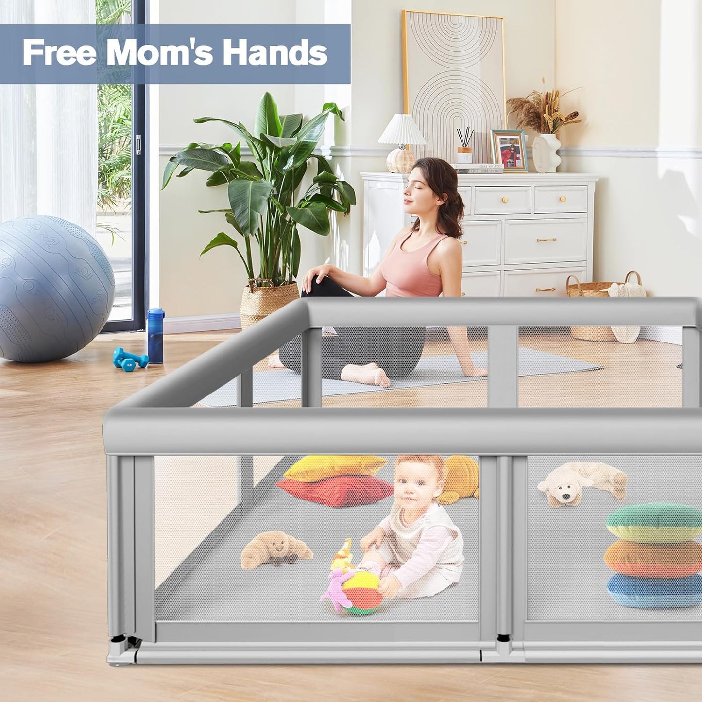 Large Baby Playpen for Babies and Toddlers, Playpen 74×50, Large Baby Play Yards Indoor & Outdoor, Sturdy Safety Baby Play Pen with Soft Breathable Mesh, Toddlers Activity Center with Anti-Slip Base