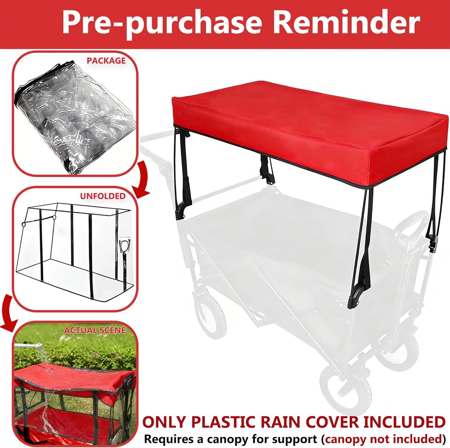 Universal Waterproof Wagon Cover, Two-Sided Zippers Clear PVC Rain Canopy with UV Protection, Windproof Design for Collapsible Carts, Strollers, Trolleys, Camping and Garden Use