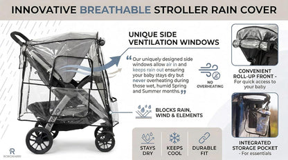 Large Stroller Sunshade & Rain Cover-Protect Your Baby Stroller from Sun, Rain, Wind, Dust-Built in Mosquito Netting-Universal Weather Shield for Baby Carriage